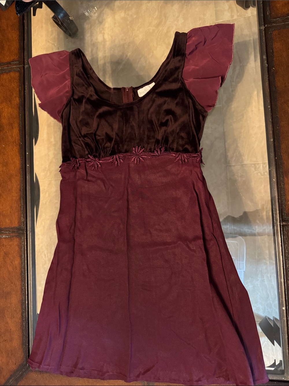 Vintage Women's Plum Two-Tone Velvet & Chiffon Dress